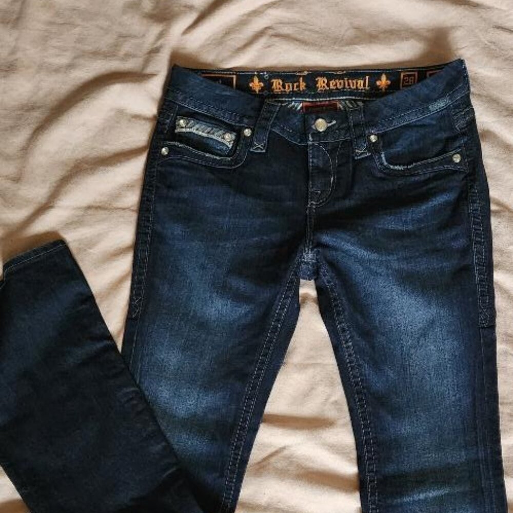 ROCK REVIVAL Womens Dark Denim KLARRY Boot Jeans Sz; 28 Inseam 33 inches